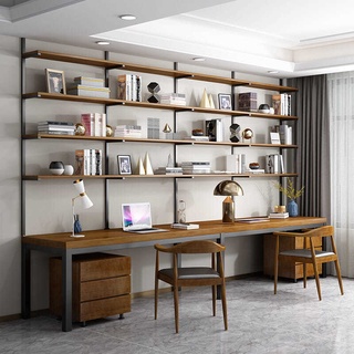 ●LOFT industrial style desk bookcase combination simple modern solid wood desk study room writing de