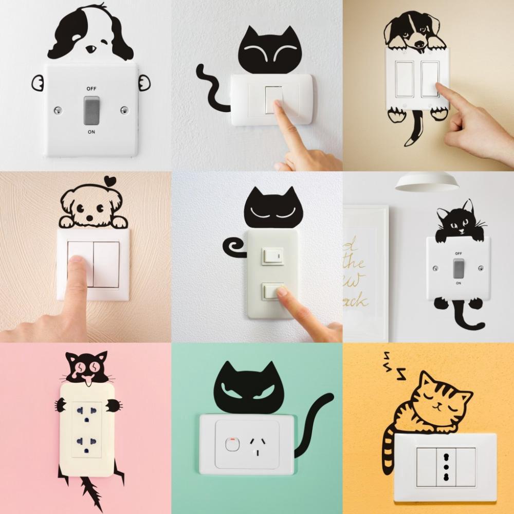 DIY Removable Cartoon Cat Dog Waterproof Wall Switch Sticker
