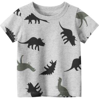 2-8 years old children's Cotton Short Sleeve T-Shirt gray dinosaur print lovely cartoon top boys and girls KIDS clothing