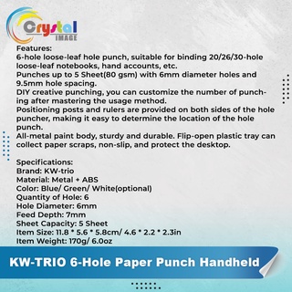KW-TRIO 6-Hole Paper Punch Handheld Metal Hole Puncher 5 Sheet Capacity 6mm for A4 A5 B5 Notebook Sc (2)