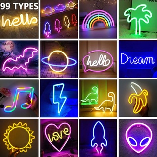 99 Styles LED Neon Light Banana Hello Wall Art Sign Bedroom Decor Rainbow Hanging Night Lamp Home Pa