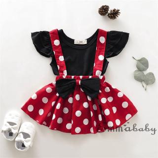 Emmababy Baby Girl 2PCS Outfit Shirt Top Polka Dot Suspender