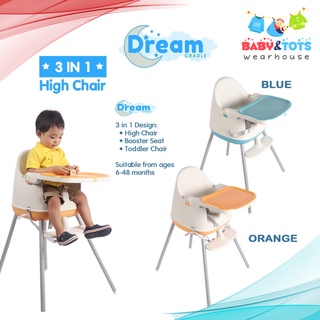 DREAMCRADLE 3 in 1 high chair, Blue or Orange