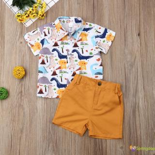 ✸ღ✸Toddler Baby Boy Summer Tops T-shirt Dinosaur Pants Shorts Holiday Outfit Set