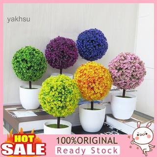 yak_fzh_Artificial Potted Ornament Topiary Ball Shape Bonsai Fake Plant Home Decoration