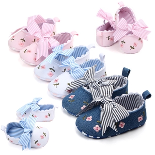 Toddler Shoes Prewalker Fashion Bow-knot Baby Shoes Cute Embroidery Floral Soft Newborn Anti-slip Shoes