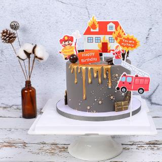 5pcs/set Fire Engine Fireman Hero Happy Birthday Cake Topper Party Decoration