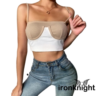 We-Women´s Fashion Color Contrast Camisole Summer Sexy Backless Exposed Navel Tube Top