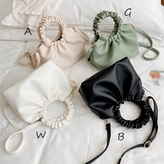 Simple Ruffled Leather Hand Ring Bag Shoulder Bag
