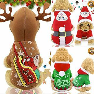 Christmas Printed 3D Hoodie Pet Dog Cat Clothes Costumes Santa Reindeer Tree Xmas Deer