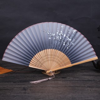 Chinese Spun Silk Flower Printing Hand Fan Folding Hollow Carved Hand Fan Party Supplies