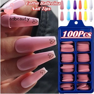 【Free Glue】100PCS/Box False Acrylic Nails Coffin Fake Nails Tips Clear/Natural/White Fasle Nails Art Tips fake nails with glue