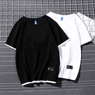 Summer Short Sleeve Tshirts For Men Fashion Trend Plain Tees Couple T Shirt Casual Fake Two-piece Student Korean Tops Half-sleeved Round Neck Mens Apparel