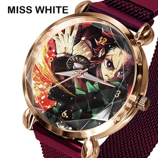 Anime Ghost Off Gold Shell Red Mesh Ribbon Student Trend Watch Ghost Off Quartz Watch