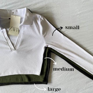 Zara V Neck Long Sleeves Crop Polo Shirt with Ribbed Trims Zara Long Sleeves Crop Top (5)