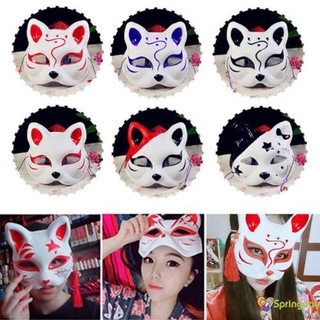 SPRINGDAY-Hand-Painted Japanese Fox Mask Half Face Masquerade Party Carnivals Cosplay Mask Women Girl Cute Festival Costume
