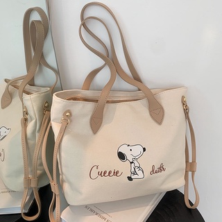 Snoopy Cartoon Tote Bag Women's New Fashion Large Capacity HandbagSnoopyOne-Shoulder Canvas Bag