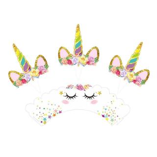 24pcs Cartoon Rainbow Unicorn Cupcake Toppers Birthday Party Decoration Supplies (6)