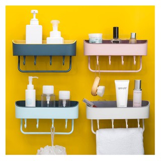 PF01-RR Bathroom Shelf Organizer with Towel Rack Shower Kitchen Rack Storage Wall Mounted with Hook