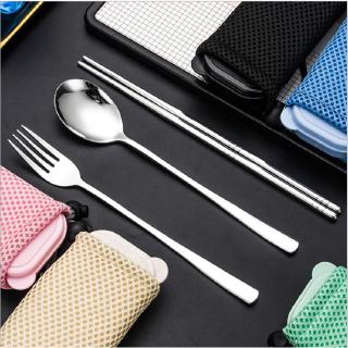 5Pcs Set Stainless Steel portable cutlery chopsticks spoon fork tableware