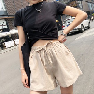 Japanese Basic Shorts Cotton Linen Shorts Dolphin Shorts with Pockets