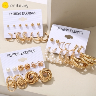 Fashion Retro Butterfly Tassel Pearl Earrings Elegant Circle Gold Earring Set Women Jewelry Accessories
