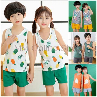 [Imported] Kids Cotton Sleeveless and Shorts Set ; Kids Cotton Summer Clothing , Kids Terno