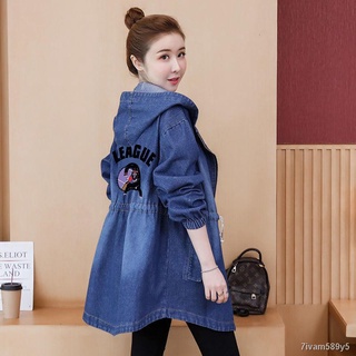 ❏℡ஐ2021 spring and autumn new plus size denim jacket women s mid-length fashion Korean cardigan wild