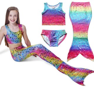 BPM-Girls Kids Mermaid Tail Swimmable Bikini Set Swimwear