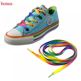 1Pair Rainbow Flat Canvas Athletic Shoelace Sport Sneaker Shoe Laces Strings