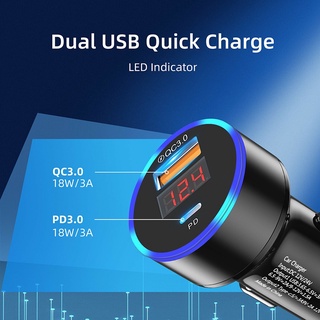 36W 6A Quick Charge QC3.0 USB PD Type-C Car Charger LCD Display Cigarette Socket ☆YxcBest