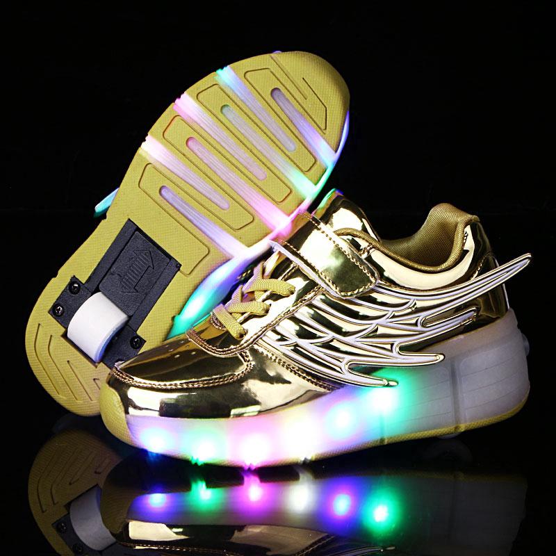 Kids Roller Skate Shoes LED Light Up Sports Flashing Sneaker