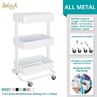 SOBY PH- 3 Layer Metal Trolley Rolling Utility Cart Organizer - White