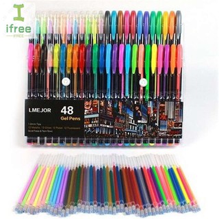 48pcs/set School Supplies Stationery Gel Ink Refills Pen Neon Glitter Sketch Drawing Markers