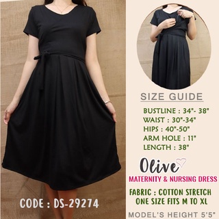 Olive Maternity & Nursing Breastfeeding Cotton Spandex Stretch Dress