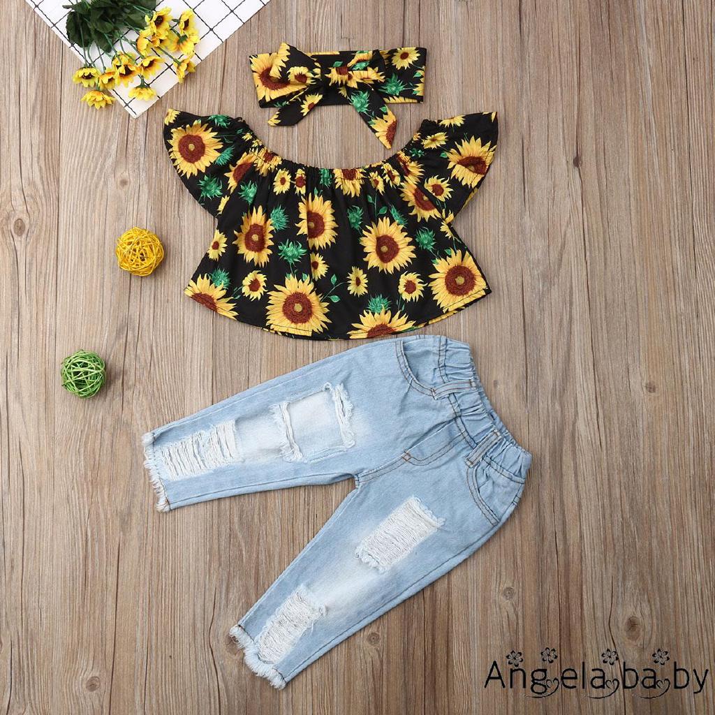 ⓗღ✯Summer Toddler Baby Girl Clothes Sunflower Tops Crop (1)
