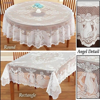 White Lace Tablecloth Rectangle Round Table Cloth Cover Wedding Party Banquet classic angel design (1)