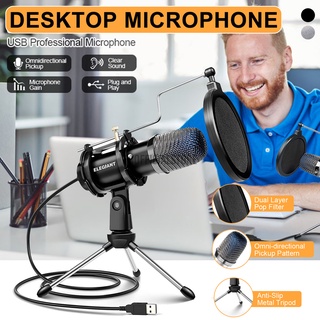 USB Desktop Computer Condenser Podcast Microphone Tripod Stand For Game/Studio