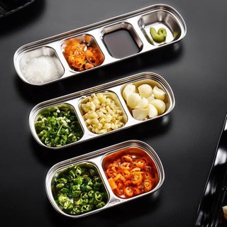 Korean Samgyup Stainless Steel Sauce Dish Hot Dipping Bowl Seasoning Tray Separate Plates Dip Bowl