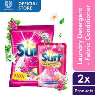 Surf Powder Detergent Blossom Fresh 2.2KG Pouch and Fabric Conditioner Blossom Fresh 720ML Pouch