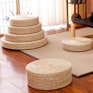 [AMLESO] Round Straw Woven Tatami Cushion Floor Cushion Straw Pouf Seat Meditation Ottoman Home Deco