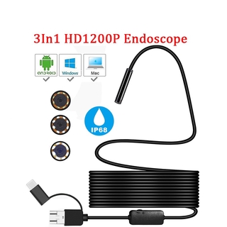 Mini 3In1 Flexible Waterproof Endoscope HD Camera USB Type-C Borescope Video Inspection for Android Car Endoscope