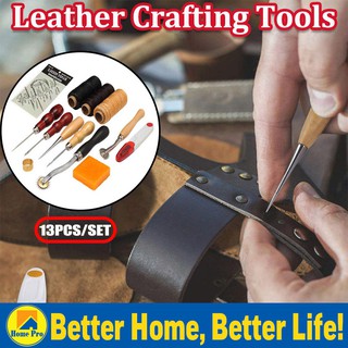 13Pcs Leather Craft Edge Press Hand Stitching Sewing Tool Thread Awl Waxed Thimble Needle Kit Set