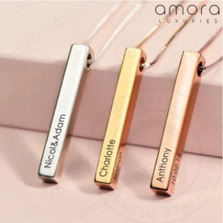 PREMIUM 3D BAR NECKLACE JEWELRY - PERSONALIZED - FREE ENGRAVING 4 SIDES