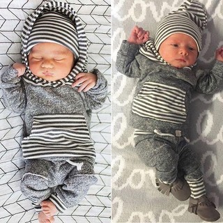 ETE-Newborn Baby Boy Girl Clothes Warm striped Hoodie