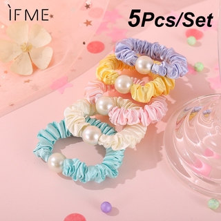 Ifme 5pce/set Fashion Simple Pearl Hair Tie Colorful Sweet Elastic Rubber Band Women Hair Accessories Gift