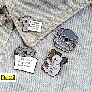 (Boxed) Mini Gray Koala Enamel Pins Creative Letters Cartoon Brooch Denim Jacket Lapel Pins Cute Backpack Accessories HEZI090