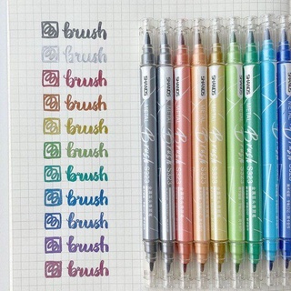 Momona Metallic Color Brush Pens Marker Pen Dual Tip Brush Pen Metallic Pen For Journal School Supplies