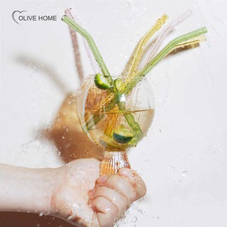 INS Glass Straw Multi-color Cup Transparent Bent Straw Juice Beverage Tubing Creative Stirring Rod