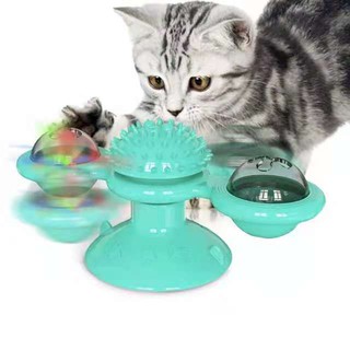 Windmill Cat Toy, Rotating Turntable Teasing Scratch Hair Brush Molar Massage Cat Toy Funny Ball Toy